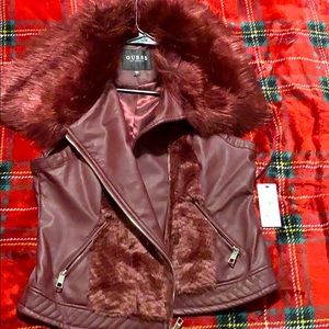 Guess Burgundy Fur Vest